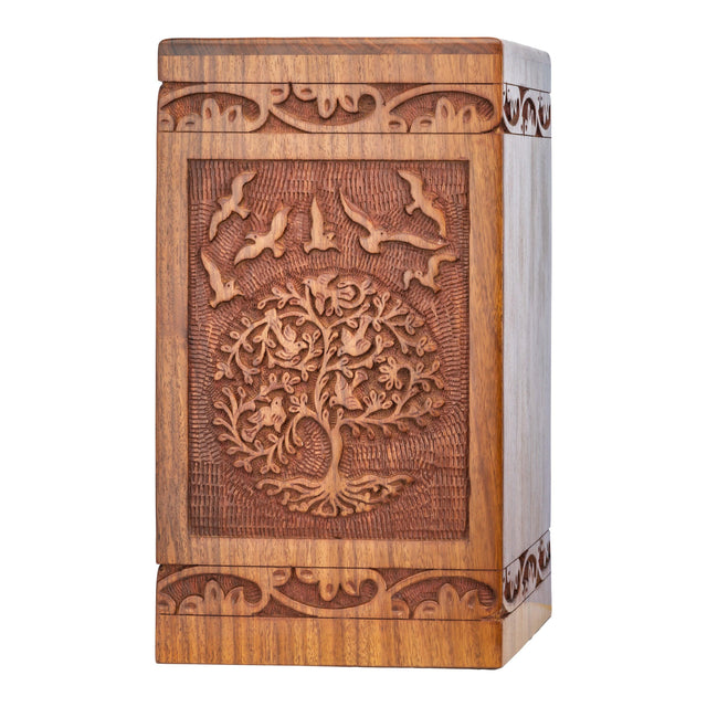 Handcarved Wooden Cremation Urn for Human Ashes - Tree of Life Design