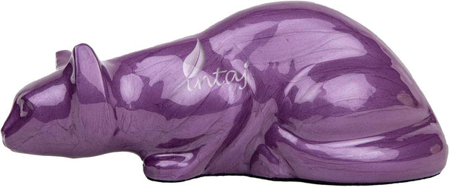 Handcarved Cremation Urn – Purple Cat Design – Suitable for Dogs & Cats – Stnd (9x4.5)