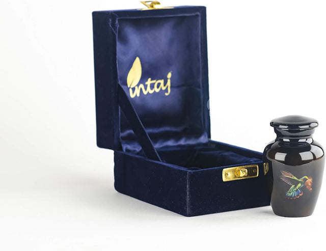 Handcrafted Keepsake Cremation Urn – Rare Dove on Black Design – Suitable for Adult Men & Women – Mini Size (1 Unit)