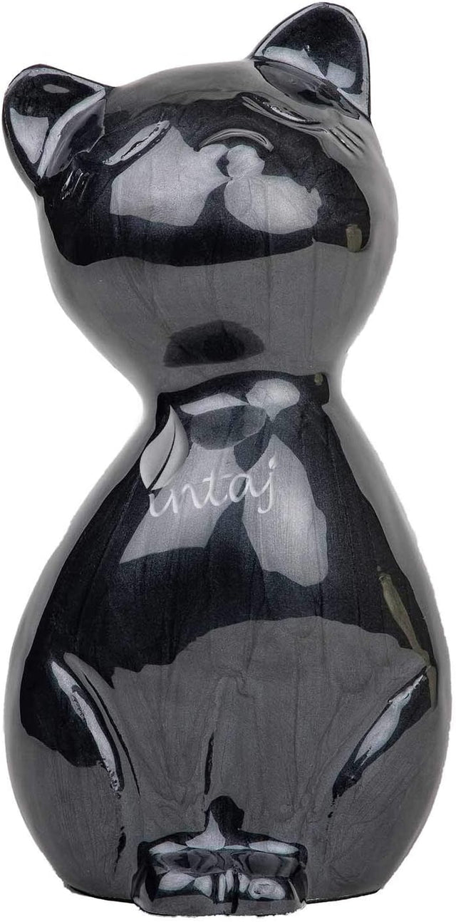 Handcarved Cremation Urn – Black Matte Cat Design – Suitable for Dogs & Cats – Black Matte Cat, Stnd (9x4.5)