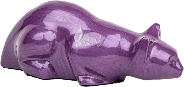 Handcarved Cremation Urn – Purple Cat Design – Suitable for Dogs & Cats – Stnd (9x4.5)