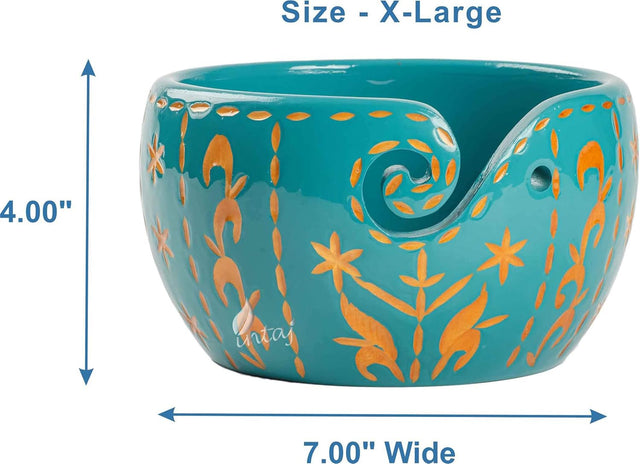 Handmade Large Wooden Yarn Bowl for Knitting Crochet Perfect Yarn Holder Rosewood Bowl for Mothers Day Christmas Gift (X-Large - 7x4, Pine Green)