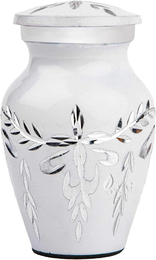 Handcarved Wooden Cremation Urn – Diamond Cut Design – Suitable for Adult Men & Women – White Daisy, Small Set of 1