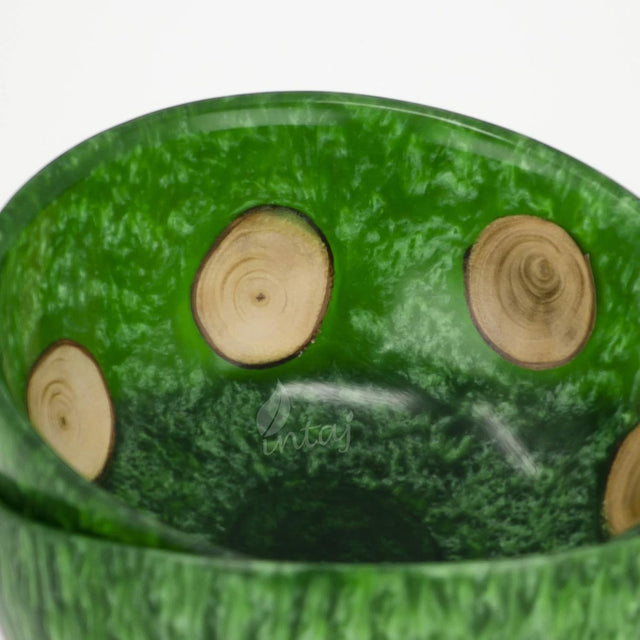 Handmade Serving Bowls for Foods or Salad, Green Mosaic Salad Bowls Handcrafted (Large, Teal Green)