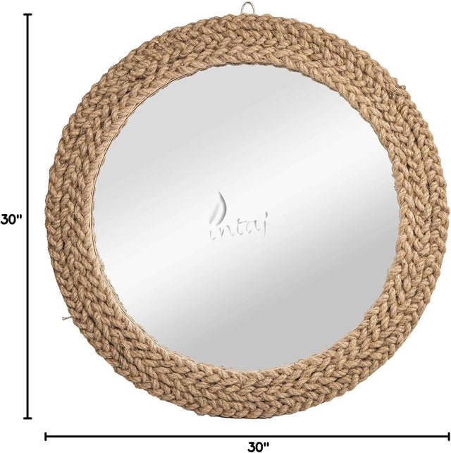 Rustic Wall Mirror - Decorative Wall Mount Round Large Wall Hanging Mirror for Living Room Bathroom Bedroom Farmhouse Entry Wall Decor (Rustic Brown, 30" Dia)