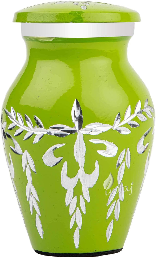 Handcrafted Diamond Cut Cremation Urn – Lime Green Finish – Suitable for Adult Men & Women, Mom & Dad – Small Set of 1