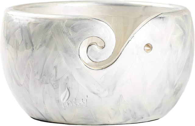 Handmade Large Wooden Yarn Bowl for Knitting Crochet Perfect Yarn Holder Rosewood Bowl for Mothers Day Christmas Gift (Large - 6x4, White Patch)