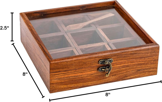 Handmade Spice Box - Wood Spice Containers for Kitchen - Rosewood Spice Racks Organizers Handcrafted - Wooden Masala Box (Rosewood, 8x8x2.5-9 Racks)