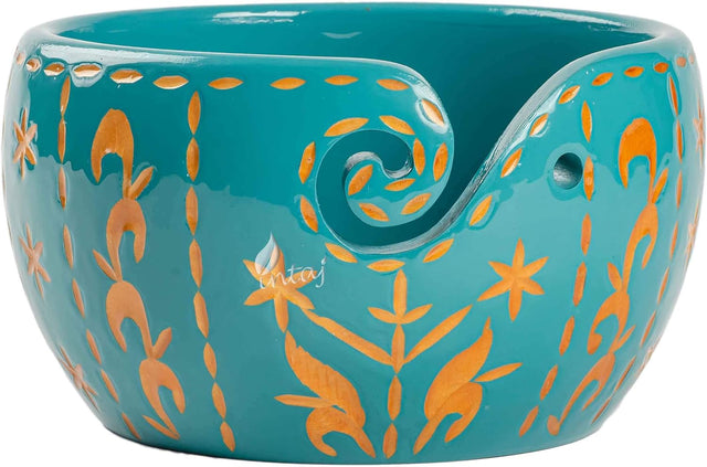 Handmade Large Wooden Yarn Bowl for Knitting Crochet Perfect Yarn Holder Rosewood Bowl for Mothers Day Christmas Gift (Large - 6x4, Pine Green)