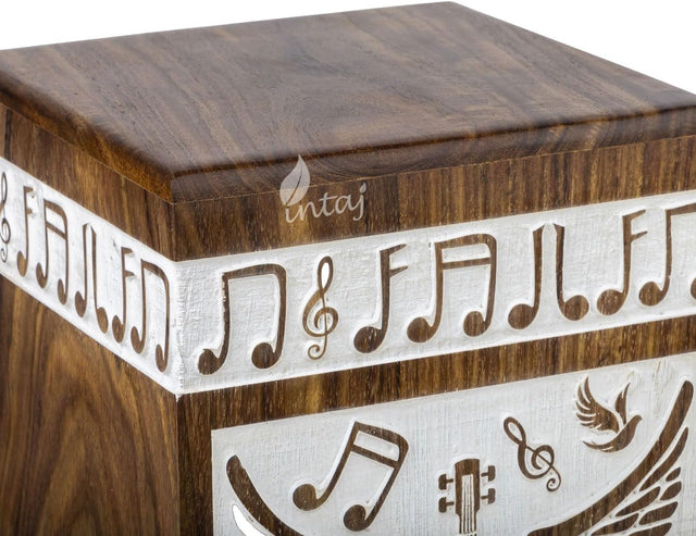 Handcarved Wooden Cremation Urn – Guitar Wings Design in Antique Rosewood – Suitable for Adult Men & Women, Mom & Dad – 250 Cu/in Capacity (Large)