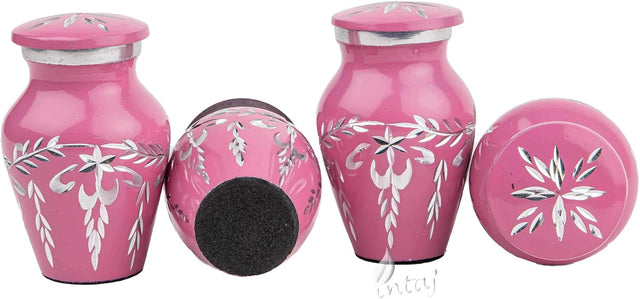 Handcrafted Diamond Cut Cremation Urns – Blush Flamingo Finish Design – Suitable for Adult Men & Women, Mom & Dad – Set of 4 Keepsake Urns