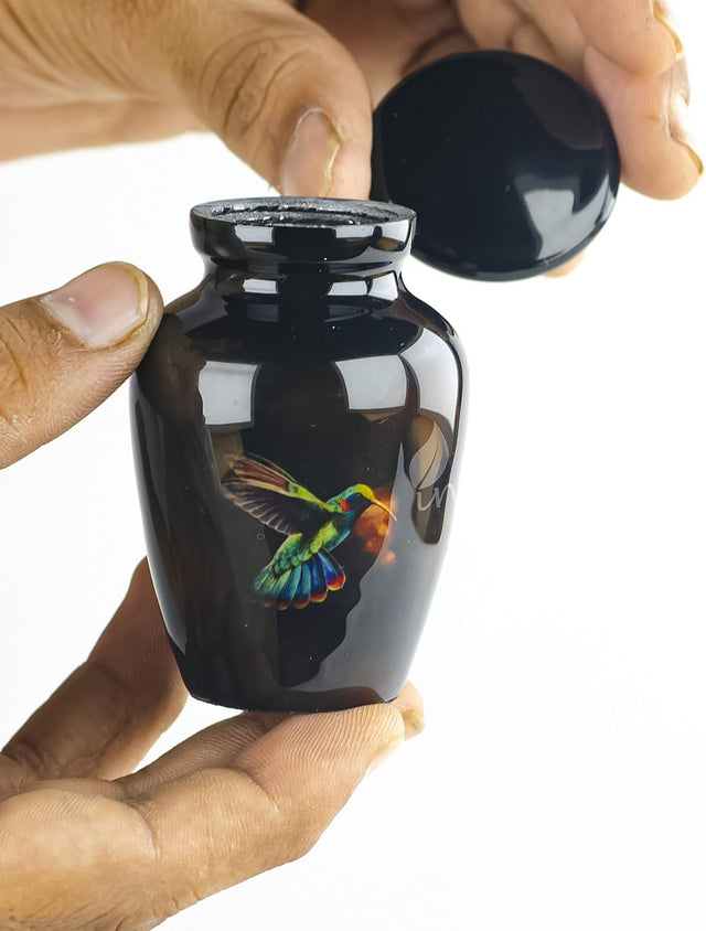 Handcrafted Keepsake Cremation Urn – Rare Dove on Black Design – Suitable for Adult Men & Women – Mini Size (1 Unit)