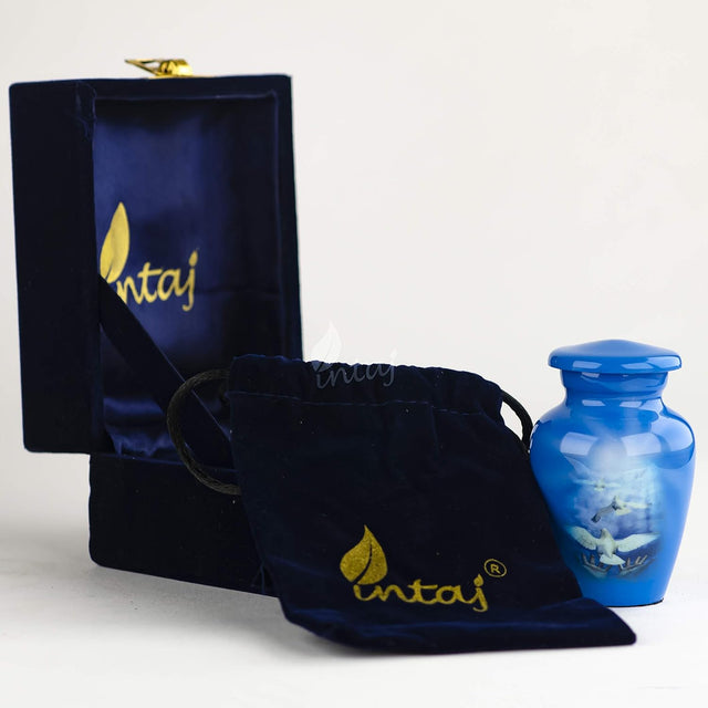 Handcrafted Keepsake Cremation Urn – SkyBlue Dove Design – Suitable for Adult Men & Women – Mini Size (1 Unit)