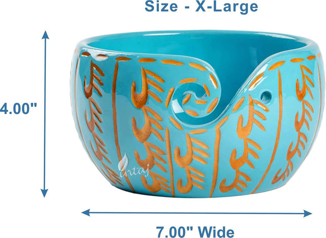 Handmade Large Wooden Yarn Bowl for Knitting Crochet Perfect Yarn Holder Rosewood Bowl for Mothers Day Christmas Gift (X-Large - 7x4, Sky Blue)