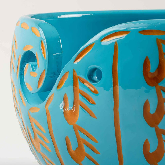 Handmade Large Wooden Yarn Bowl for Knitting Crochet Perfect Yarn Holder Rosewood Bowl for Mothers Day Christmas Gift (X-Large - 7x4, Sky Blue)