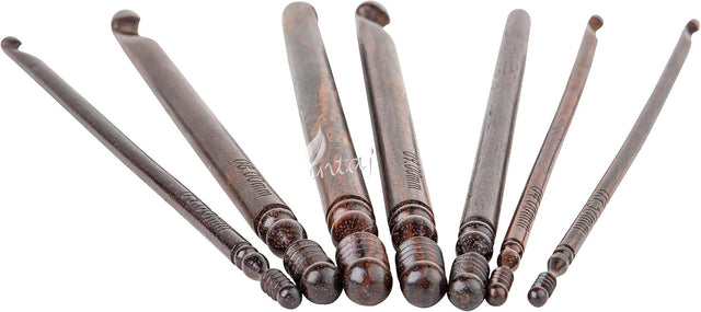 Rosewood Jumbo Crochet Hook Set Handmade, 15 Sizes Upto 25MM Wooden Crochet Hooks for Knitting, Size Engraved - Wooden Yarn Bowl Crochet Hook Accessories (Set of 7 3.5-10mm, Rosewood)