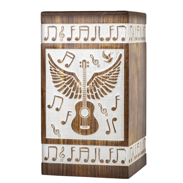 Handcrafted Wooden Cremation Urn – Guitar Wings of Angel – Suitable for Men, Women, Mom & Dad – 250lbs
