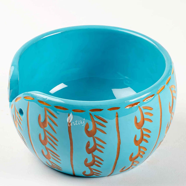 Handmade Large Wooden Yarn Bowl for Knitting Crochet Perfect Yarn Holder Rosewood Bowl for Mothers Day Christmas Gift (X-Large - 7x4, Sky Blue)