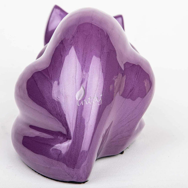 Handcarved Cremation Urn – Purple Cat Design – Suitable for Dogs & Cats – Stnd (9x4.5)