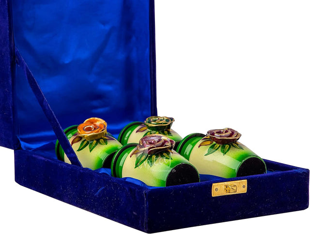 Handcrafted Floral Cremation Urn – Olive Green Rose Design – Suitable for Adult Men & Women – Keepsake Set of 4