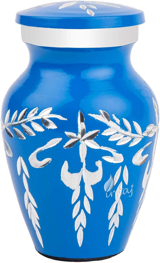 Handcrafted Diamond Cut Cremation Urn – Cobalt Finish – Suitable for Adult Men & Women – Small Set of 1