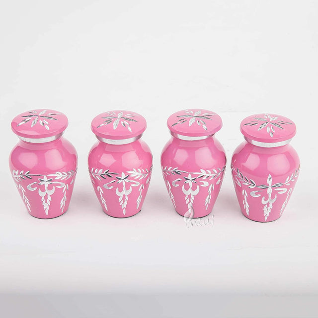 Handcrafted Diamond Cut Cremation Urns – Blush Flamingo Finish Design – Suitable for Adult Men & Women, Mom & Dad – Set of 4 Keepsake Urns