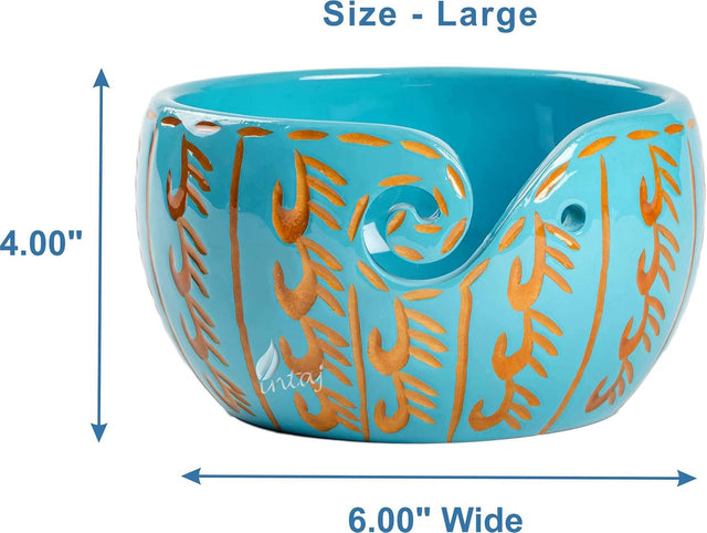 Handmade Large Wooden Yarn Bowl for Knitting Crochet Perfect Yarn Holder Rosewood Bowl for Mothers Day Christmas Gift (Large - 6x4, Sky Blue)