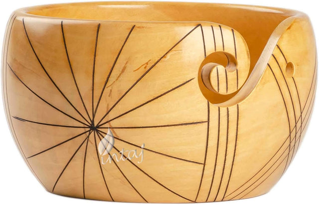 Handmade Large Wooden Yarn Bowl for Knitting Crochet Perfect Yarn Holder Rosewood Bowl for Mothers Day Christmas Gift (Large - 6x4, Stripes)