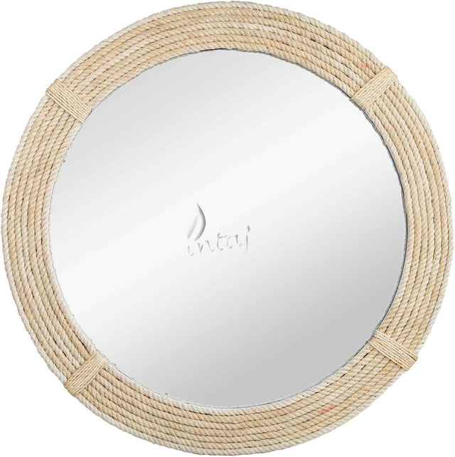 Rustic Wall Mirror - Decorative Wall Mount Round Large Wall Hanging Mirror for Living Room Bathroom Bedroom Farmhouse Entry Wall Decor (Rustic White, 24" Dia)