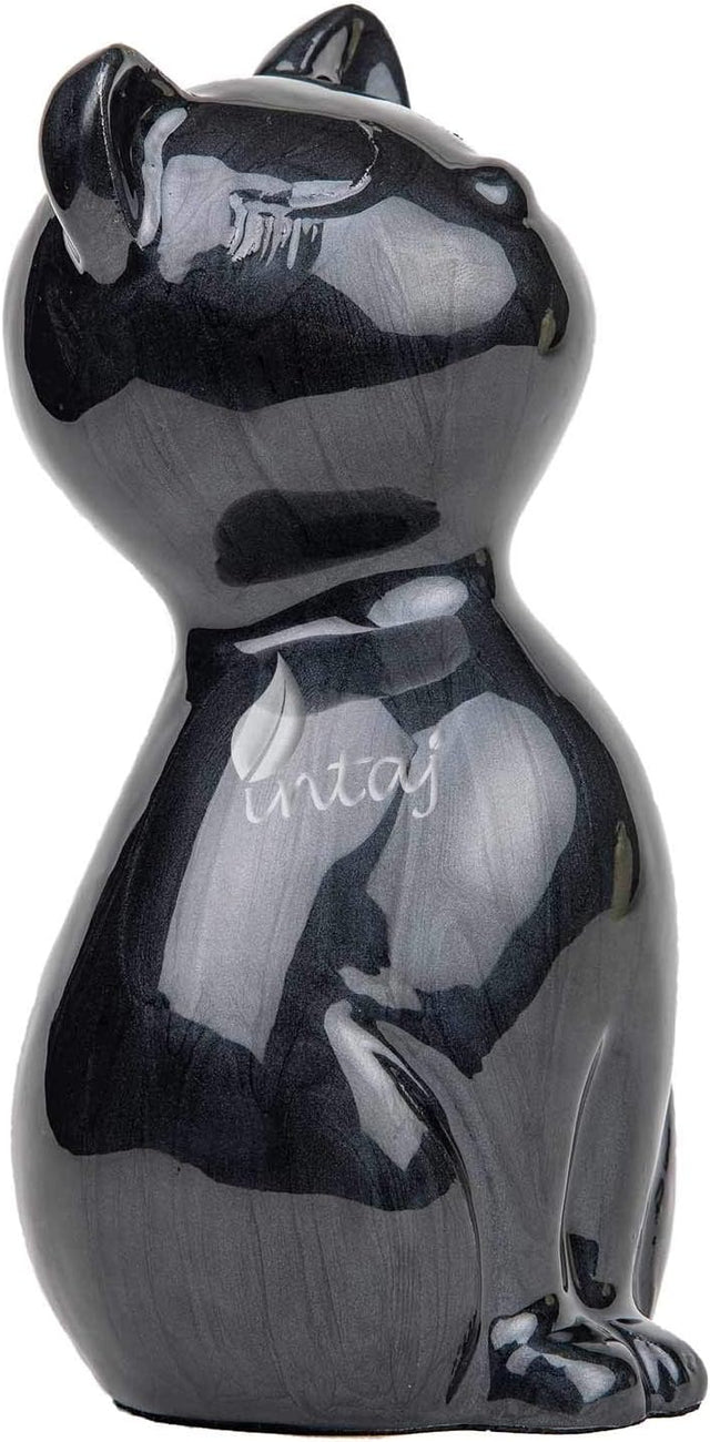 Handcarved Cremation Urn – Black Matte Cat Design – Suitable for Dogs & Cats – Black Matte Cat, Stnd (9x4.5)