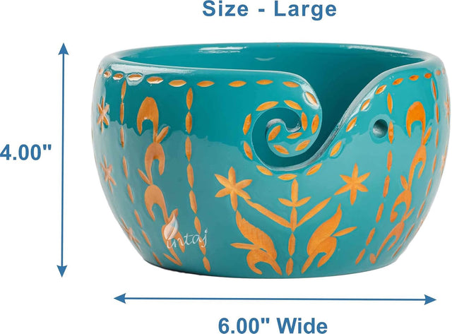 Handmade Large Wooden Yarn Bowl for Knitting Crochet Perfect Yarn Holder Rosewood Bowl for Mothers Day Christmas Gift (Large - 6x4, Pine Green)