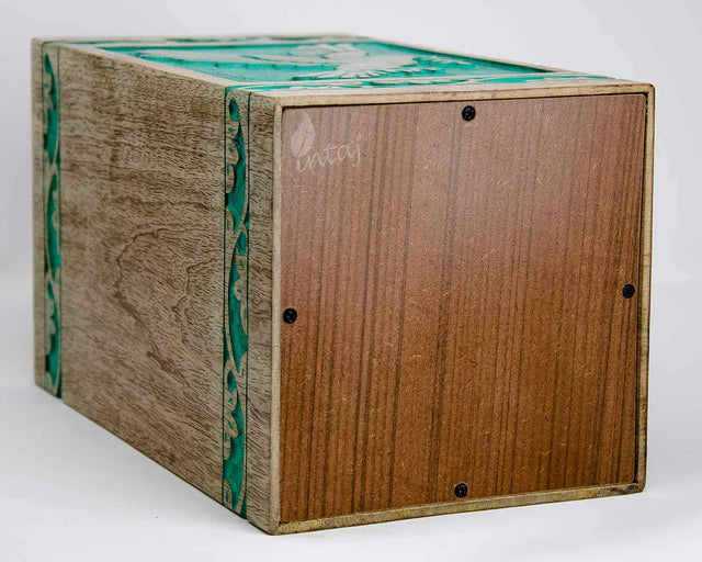 Handcarved Wooden Cremation Urn – Teal Green Rosewood Design – Suitable for Adult Men & Women, Mom & Dad – 118 Cu/in Capacity