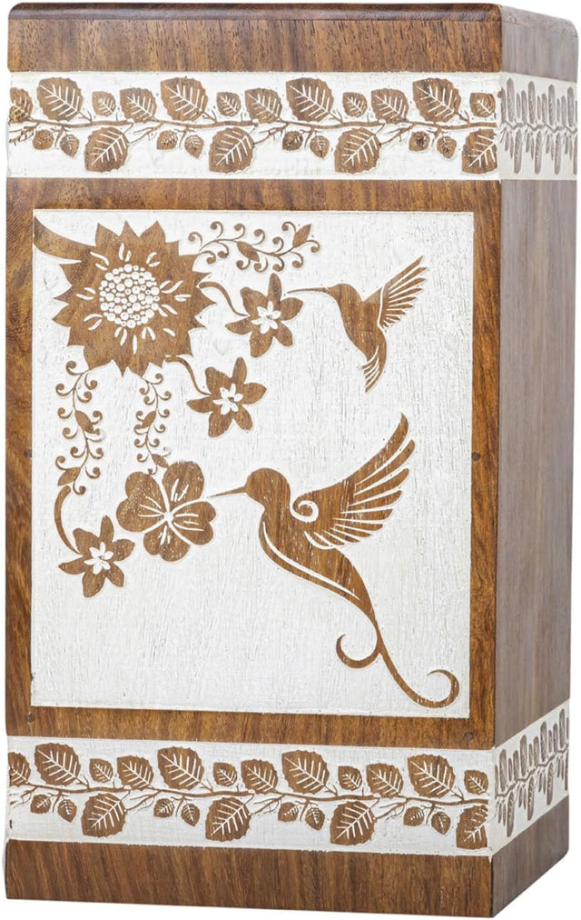 Handcarved Wooden Cremation Urn – Hummingbird Design in Rosewood – Suitable for Adult Men & Women, Mom & Dad, Pets – 115lbs Capacity