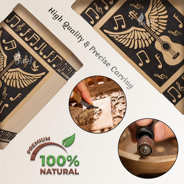 Handcarved Wooden Cremation Urns – Guitar Wings Design in Beechwood – Suitable for Adult Men & Women, Mom & Dad – Set of 4 Urns (XS)