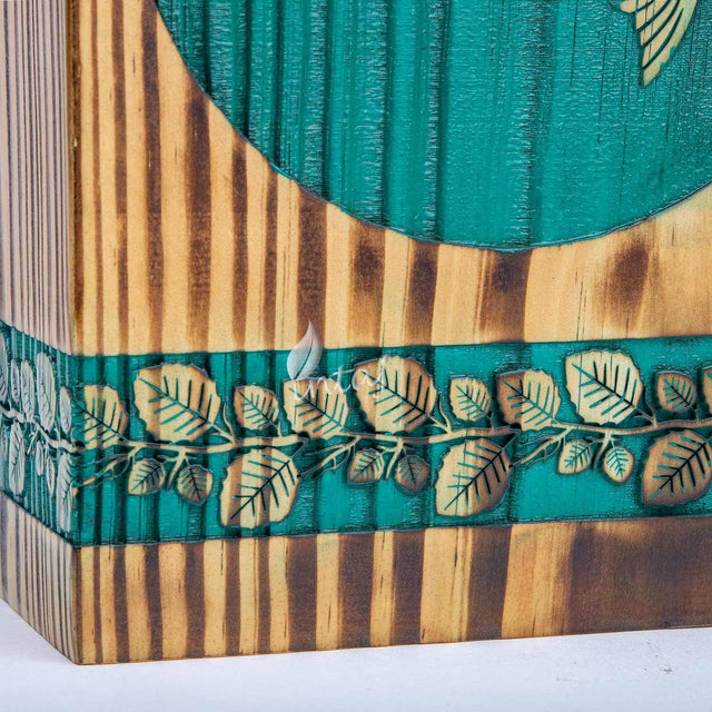 INTAJ Handmade Wooden Cremation Urn for Human Ashes - Humming Bird - Wooden Burial Urns Hand-Crafted - Funeral Cremation Urn for Ashes (Teal Pine, Large - 11.25Hx6.25W (250 Cu/in))
