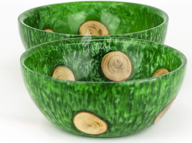 Handmade Serving Bowls for Foods or Salad, Green Mosaic Salad Bowls Handcrafted (Large, Teal Green)