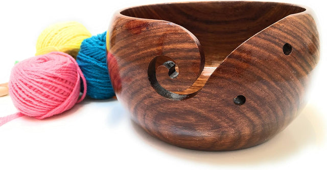 Premium Wooden Yarn Bowl For Knitting And Crochet, Large Size 7 inches by 4 inches, Durable and Portable Yarn Storage for Knitters