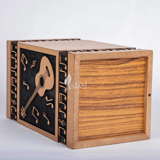 Handcarved Wooden Cremation Urn – Guitar Design Memorial Urn – Suitable for Adult Men & Women, Children & Pets – 180lbs Capacity