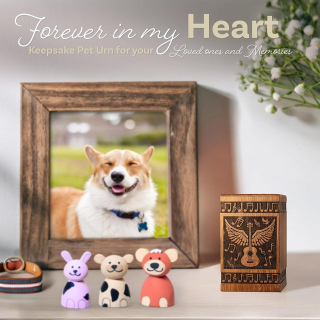 Handcarved Wooden Cremation Urn – Guitar Angel Wings Design in Rosewood – Suitable for Adult Men & Women, Mom & Dad – 20lbs Capacity