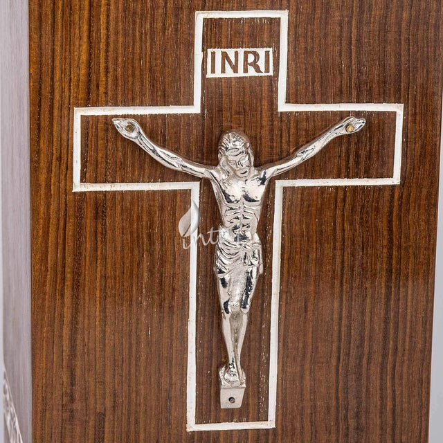 Handcarved Wooden Cremation Urn – Grace and Mercy Cross Design – Suitable for Adult Men & Women, Mom & Dad – 250 Cu/in Capacity