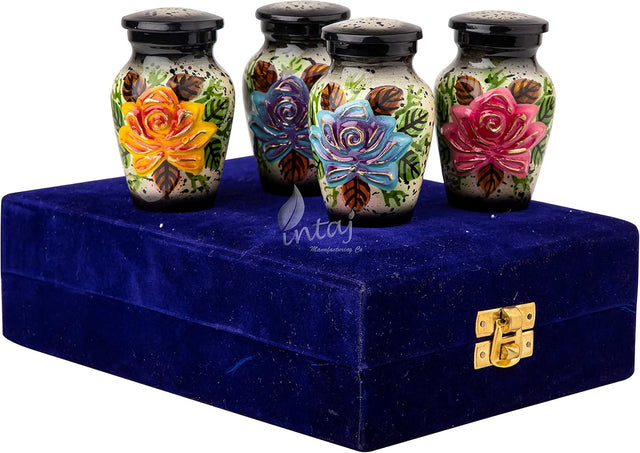 Handcrafted Floral Cremation Urn – Lotus Rainbow Design – Suitable for Adult Men & Women, Mom & Dad – Keepsake Set of 4