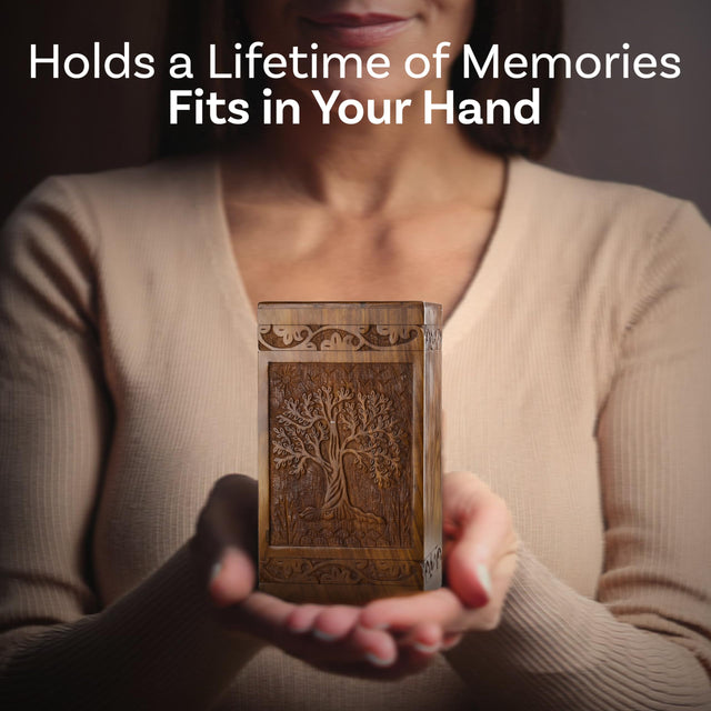 Handcarved Wooden Cremation Urn – Tree of Life – Suitable for Adults – 640lbs Capacity
