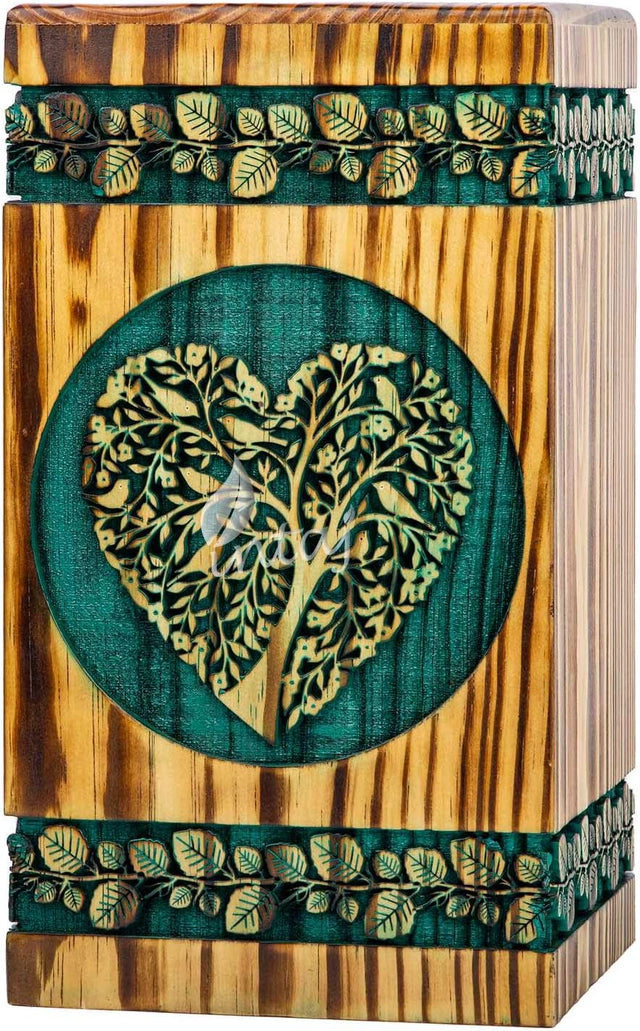 Handmade Rosewood Urn – Heart Pine Tree of Life – Suitable for Adult & Dog Ashes – Medium (9.5Hx5.5W, 180 Cu/in)