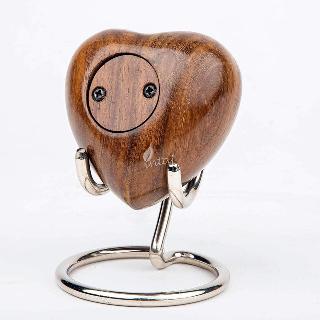 Handcarved Wooden Heart Cremation Urn – Hummingbird Design – Suitable for Dogs & Cats - 07 Cu/in Capacity