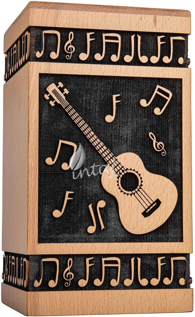 Handcarved Wooden Cremation Urn – Guitar Design Memorial Urn – Suitable for Adult Men & Women, Children & Pets – 180lbs Capacity