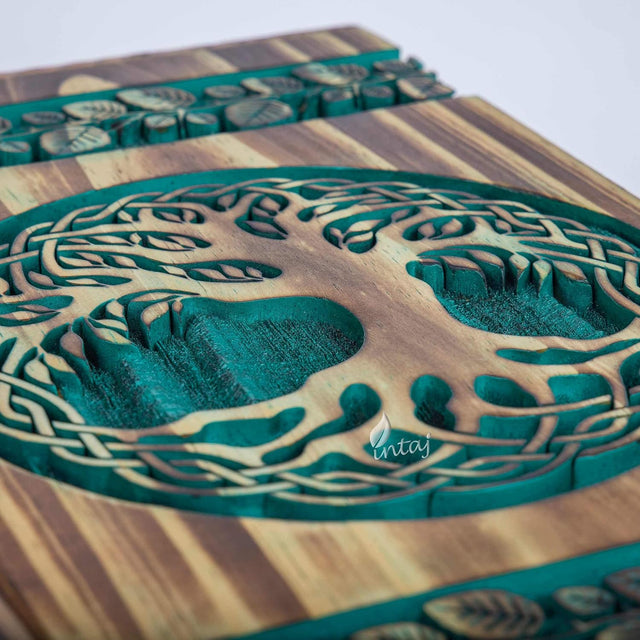 Handmade Rosewood Urn – Celtic Pine Tree of Life – Suitable for Adult & Dog Ashes – Medium (9.5Hx5.5W, 180 Cu/in)