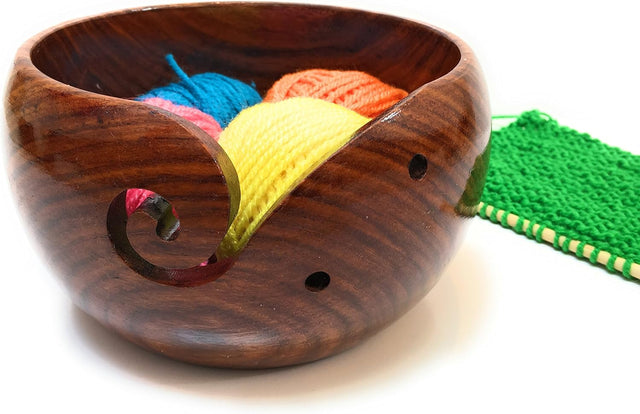 Premium Wooden Yarn Bowl For Knitting And Crochet, Large Size 7 inches by 4 inches, Durable and Portable Yarn Storage for Knitters
