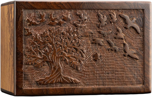 Handcarved Wooden Cremation Urn – Tree of Life Design – Suitable for Adult Men & Women, Mom & Dad, Children & Pets – 340 Cu/in Capacity