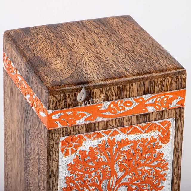Handcarved Wooden Cremation Urn – Tree of Life Design – Suitable for Adult Men & Women, Mom & Dad, Dogs – 250 Cu/in Capacity
