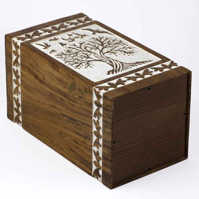 Handcarved Wooden Cremation Urn – Soulful Tree of Life Design – Suitable for Adult Men & Women, Mom & Dad – 250 Cu/in Capacity – Antique Finish (Adult, Tree 73 Design)